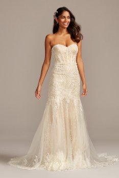 Long Trumpt Strapless Sweetheart Neckline Lace Corset Bodice Wedding Dress MS251207