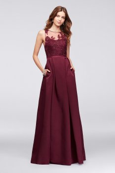Appliqued Illusion Faille Bridesmaid Dress OC290023