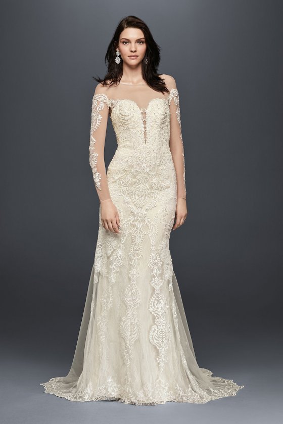 Long Sleeve Illusion Lace Wedding Dress SWG762 [SWG762]