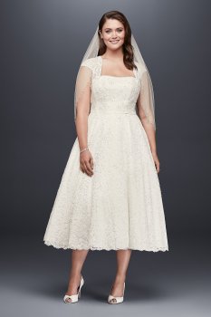 Tea-Length Plus Size Wedding Dress with Shrug Collection 9T9948