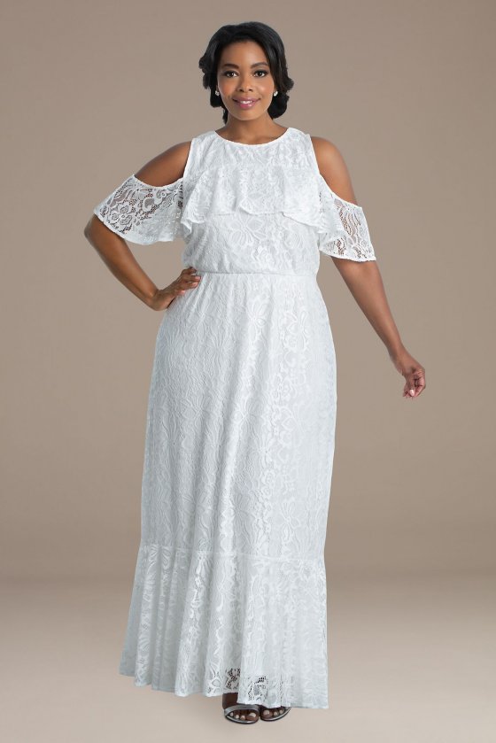 Savannah Lace Cold Shoulder Plus Size Wedding Gown Kiyonna 19210901