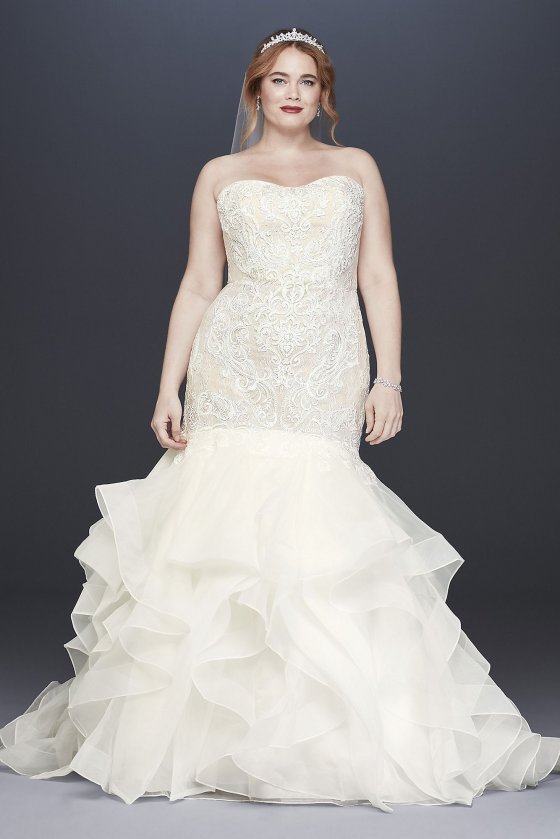 Strapless Sweetheart Neckline Long Trumpet Plus Size Lace Wedding Dress 8CWG769 [8CWG769]