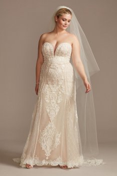 Scroll and Lace Mermaid Plus Size Wedding Dress 8CWG878