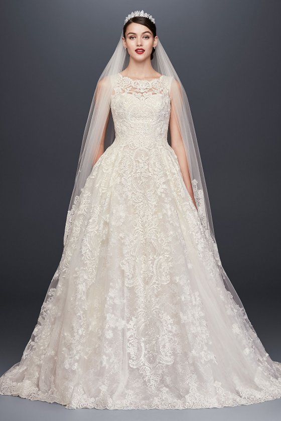Beaded Lace Wedding Dress with Pleated Skirt CWG780 [CWG780]