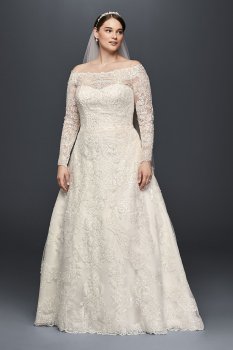 Off-The-Shoulder Plus Size A-Line Wedding Dress 8CWG765