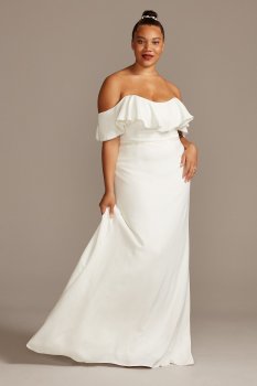 Plus Size Crepe Pearl Trimmed Off-Shoulder 9WG3984 Wedding Dress