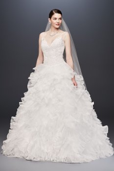 Plunging V-Neck Wedding Gown with Tiered Skirt SWG759