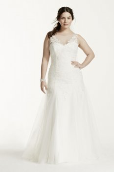 Illusion Neck Deep V Back Plus Size Wedding Dress 9MK3718