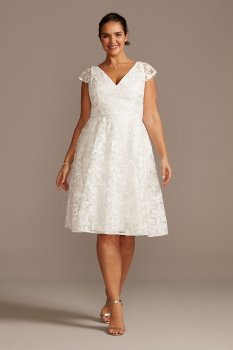 V-Neck Embroidered Lace Cap Sleeve Plus Size Dress DB Studio 9SDWG0804