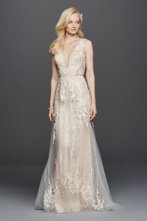 Tulle A-Line Wedding Dress with Plunging V-Neck SWG722 [SWG722]