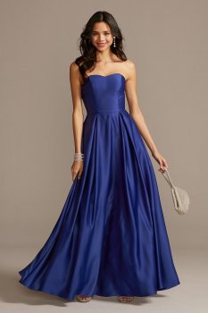 Strapless Sweetheart Neckline Long X39603QB4 Satin Ball Gown with Pockets