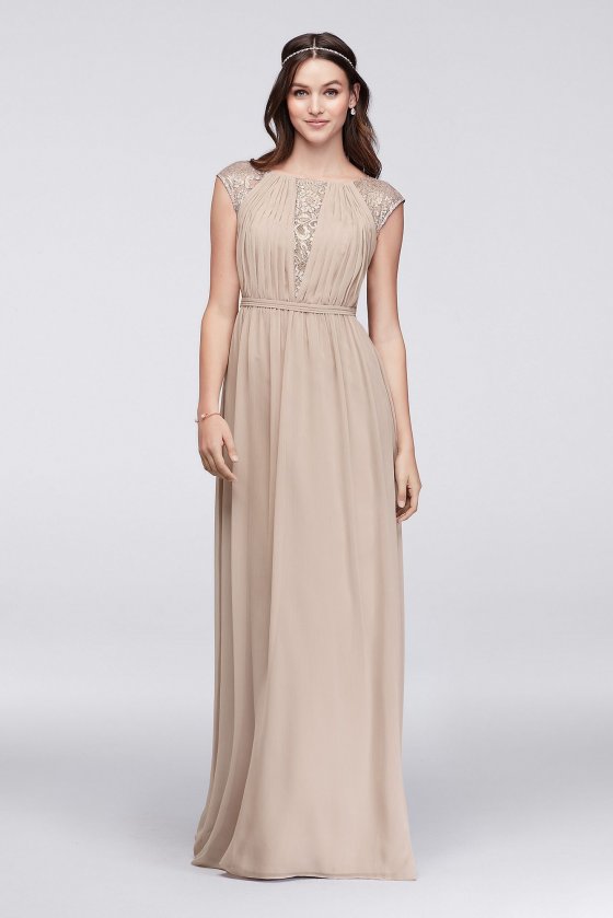 Chiffon Bridesmaid Dress with Metallic Lace Inset F19578M [F19578M]