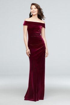New Off the Shoulder Long Fitted Velvet Dress Style DS270043