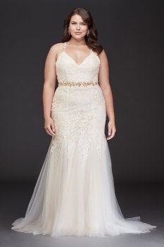 Plus Size Long Cross-Back Lace Wedding Dress 8MS251198