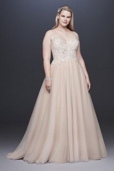 Sheer Beaded Organza Plus Size Wedding Dress 9SWG784