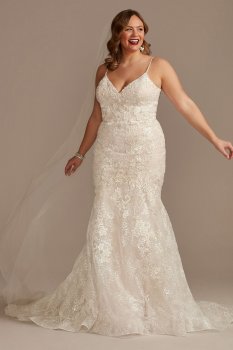 Sequin Lace Tall Plus Mermaid Wedding Dress Oleg Cassini 4XL8CWG910