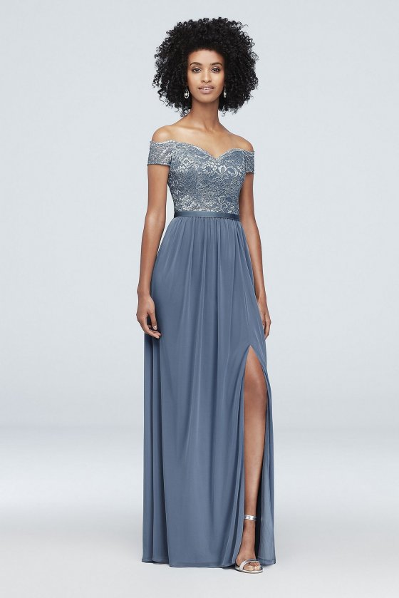 Off-the-Shoulder Metallic Lace Bridesmaid Dress F19950M [F19950M]