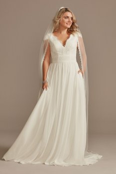 Lace Illusion Back Chiffon Tall Wedding Dress DB Studio 4XLWG4011DB