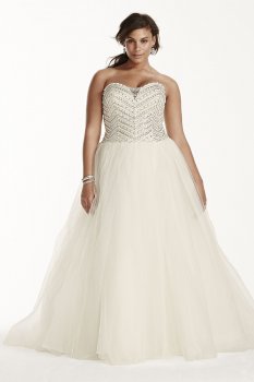 Jewel Tulle Plus Size Wedding Dress with Crystals 9WG3754