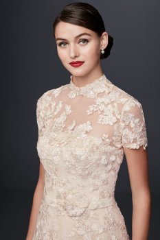 Lace Appliqued A-Line Wedding Dress and Topper CWG790