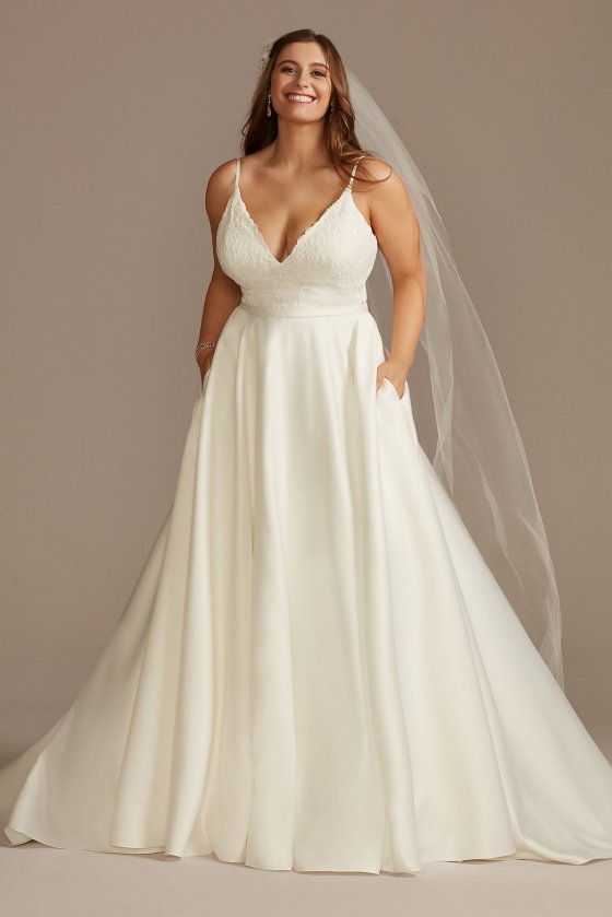 Scalloped Lace Satin Plus Size Wedding Dress DB Studio 9WG4034
