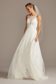 Illusion High Neck Lace Godets Tall Wedding Dress DB Studio 4XLWG4021
