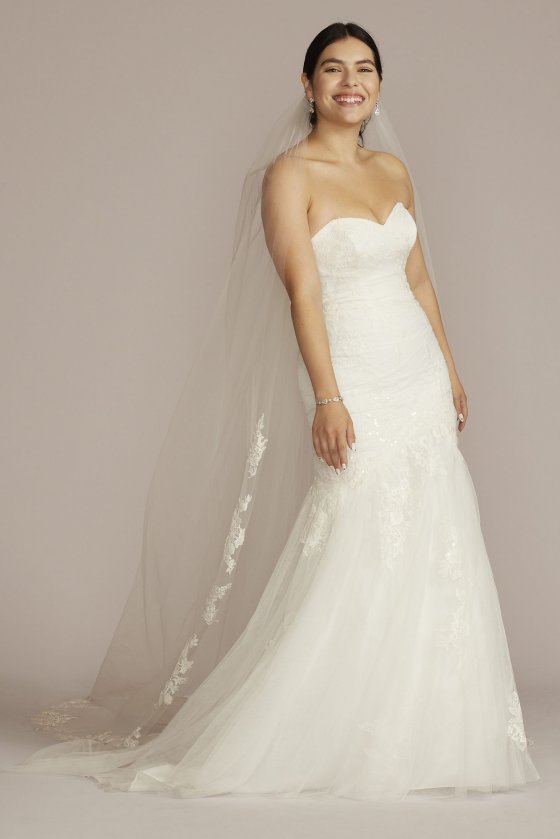 Lace Up Back Mermaid Tall Plus Wedding Dress Oleg Cassini 4XL8CWG926
