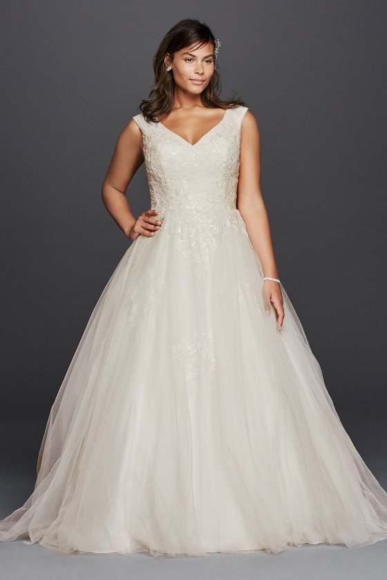 Plus Size Tank Tulle Wedding Dress with Lace Jewel 9WG3797