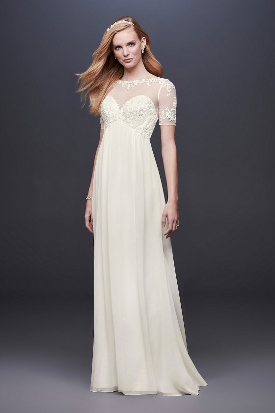 Chiffon Wedding Dress with Illusion Lace Sleeves Collection WG3749