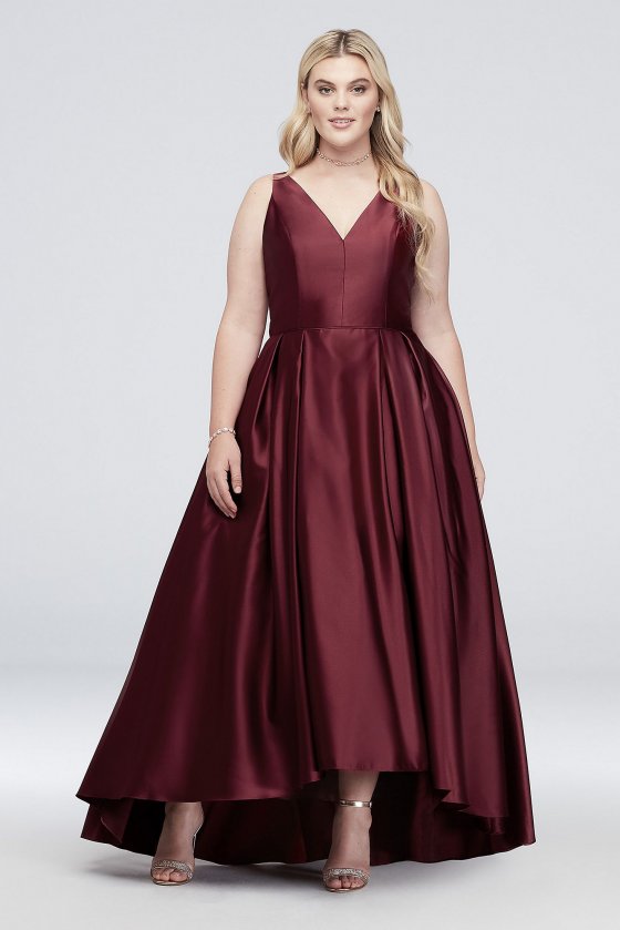 V-Neck Satin Plus-Size Tank Ball Gown with Pleats A19763DW [A19763DW]