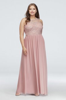 Lace and Chiffon Plus Size Gown with Geo Neckline 3622GF1W