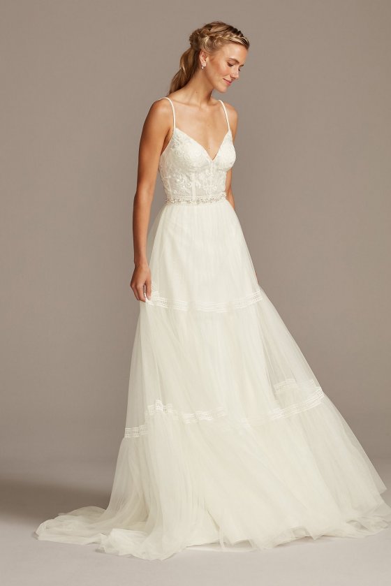 Corset Bodice Tiered Chiffon A-Line Wedding Dress MS251209 [MS251209]