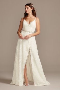 Leaf Pattern Lace Slit Skirt A-Line Wedding Dress MS251220