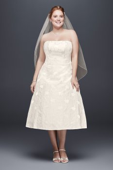 Floral Jacquard Plus Size Tea-Length Wedding Dress 9OP1313