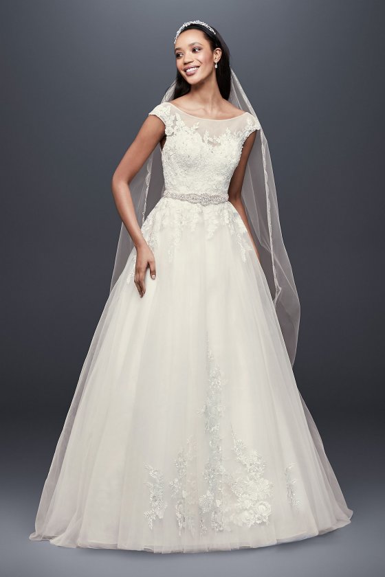 Tulle and Lace Cap Sleeve A-Line Wedding Dress Collection WG3906 [WG3906]