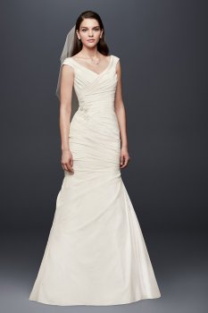 Draped Taffeta V-Neck Wedding Dress with Applique Collection OP1330