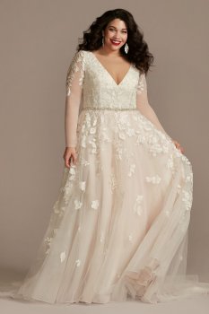 Illusion Long Sleeve Plus Size Wedding Dress Galina Signature 9LBSWG820