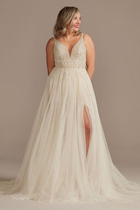Beaded Illusion Bodysuit Petite Wedding Dress Galina Signature 7MBSWG837