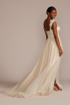 Floral Applique Cap Sleeve Tall Wedding Gown DB Studio 4XLWG4065