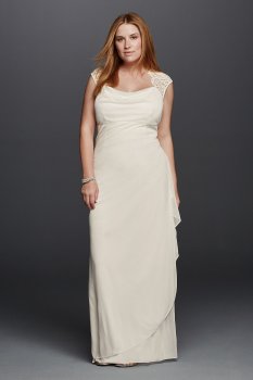 Lace Cap Sleeve Plus Size Long Matte Mesh Dress XS3450W