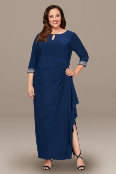 Plus A-Line Cascade Dress with Embellished Sleeves Alex Evenings 4351416