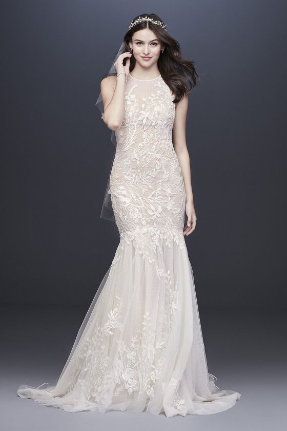 Blooming Applique Wedding Dress with Open Back MS251201 [MS251201]