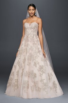 Metallic Lace Applique A-Line Wedding Dress CWG767