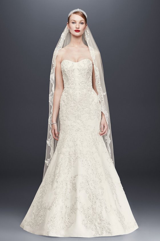 Satin Lace Strapless Wedding Dress CWG594 [CWG594]