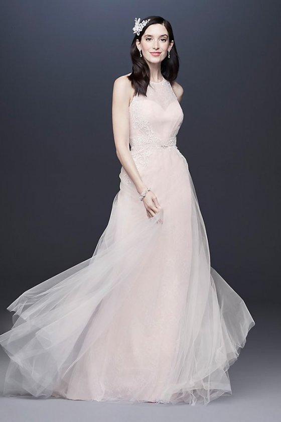 Sleeveless Halter Neck Long A-line Lace and Tulle Bridal Gown WG3963 [MR-WG3963]