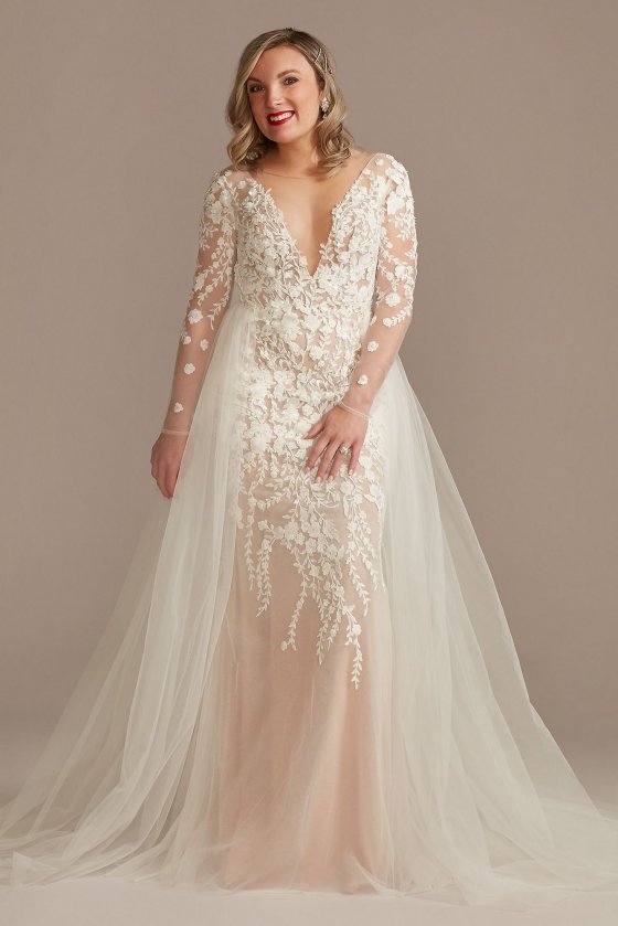 Long Sleeve Illusion Bodysuit Tall Wedding Dress Galina Signature 4XLLSSWG851
