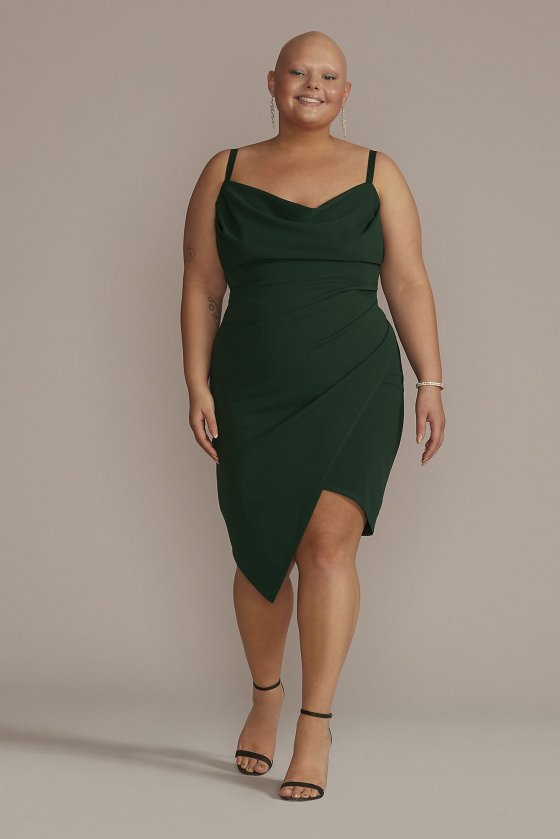 Plus Size Ruched Crepe Dress with Asymmetrical Hem Emerald Sundae GCVP3405
