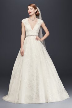 V-Neck Cap Sleeve Wedding Dress CWG748