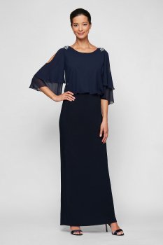 New Elegant 8170998 Style Tiered Cold Shoulder Dress and Capelet