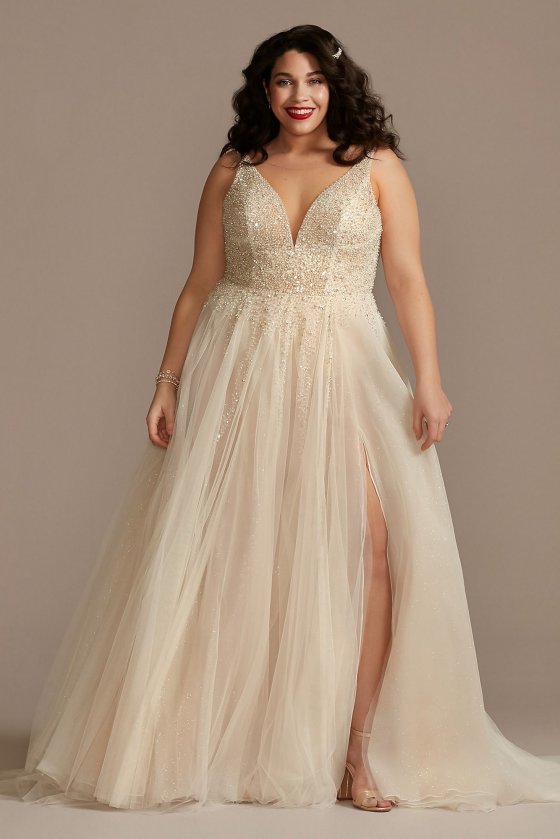Beaded Illusion Plus Size Bodysuit Wedding Dress Galina Signature 9MBSWG837